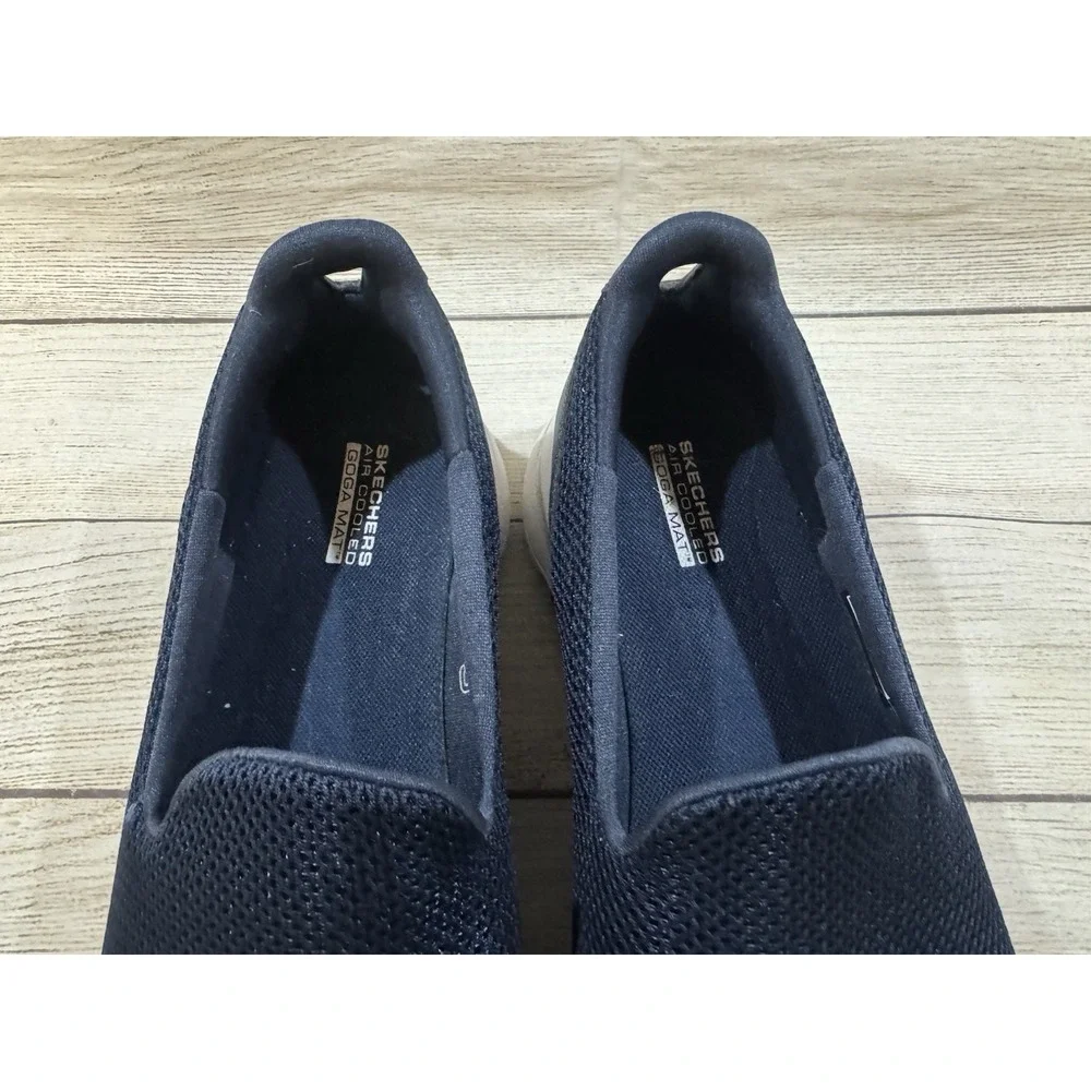Skechers Air Cooled Goga Mat Navy Blue Comfort Slip On Shoes Sz 9.5